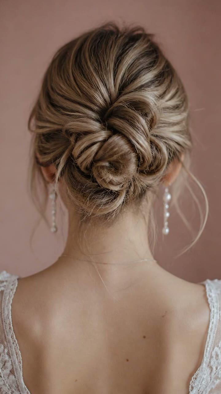 Refined soft bridal updo seen from behind
